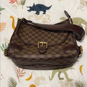 Louis Vuitton Brown Checkered Bag with Gold Hardware
